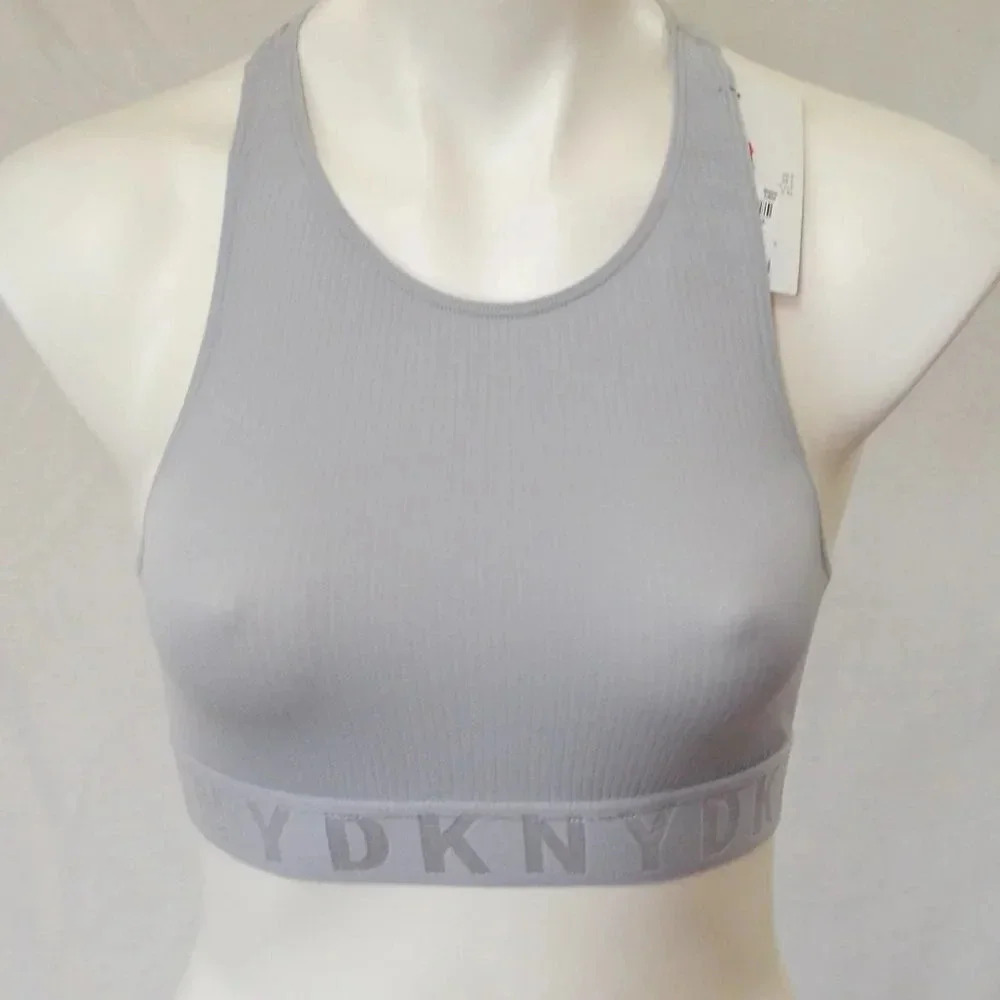 SMALL DKNY DK4023 Litewear Seamless Ribbed Crop Top Bralette Glacier Blue NWT  N